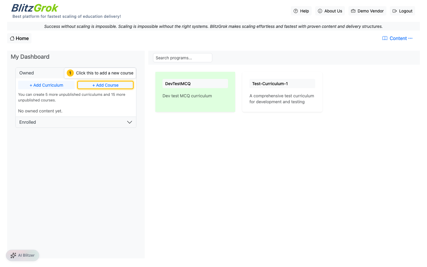 Vendor dashboard: add course