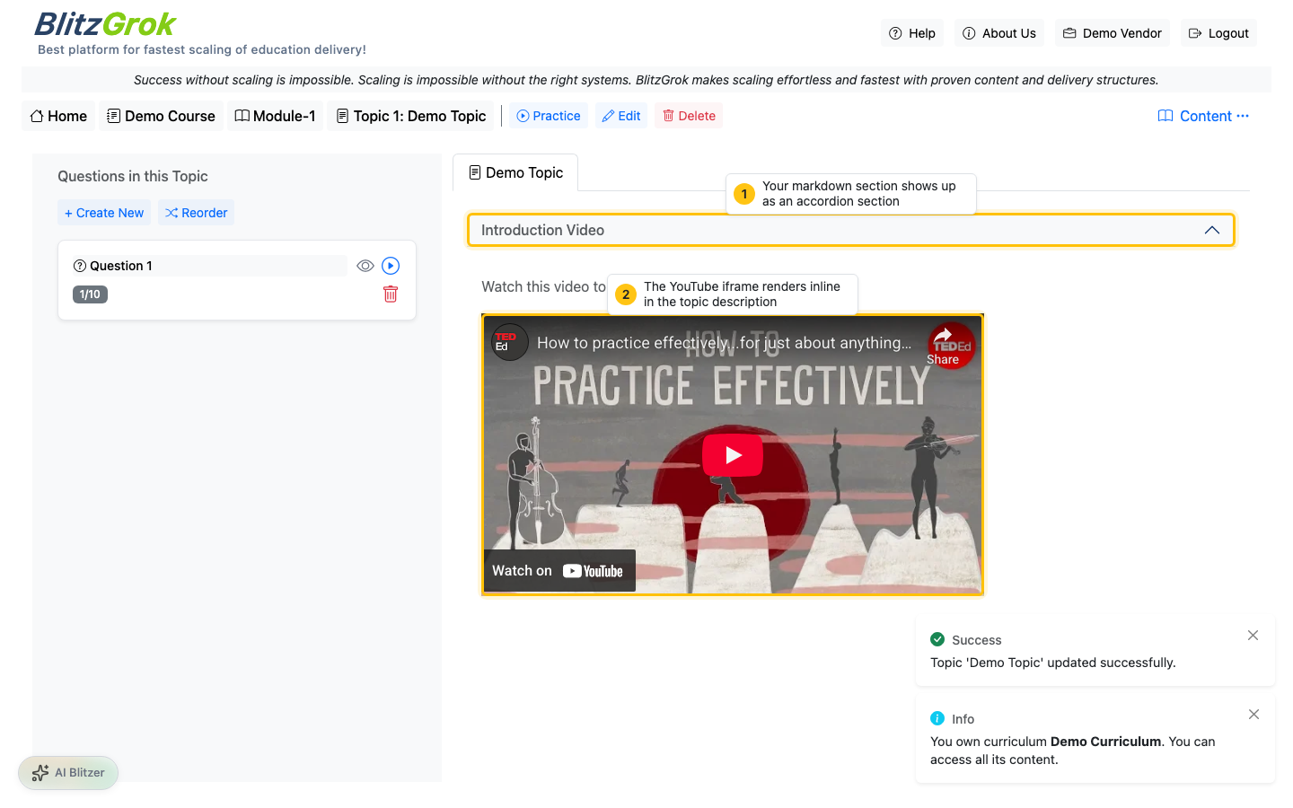 Viewing an embedded YouTube video on the page